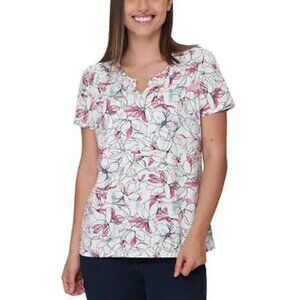 NEW Nicole Miller Printed Ruched Tshirt | White Floral